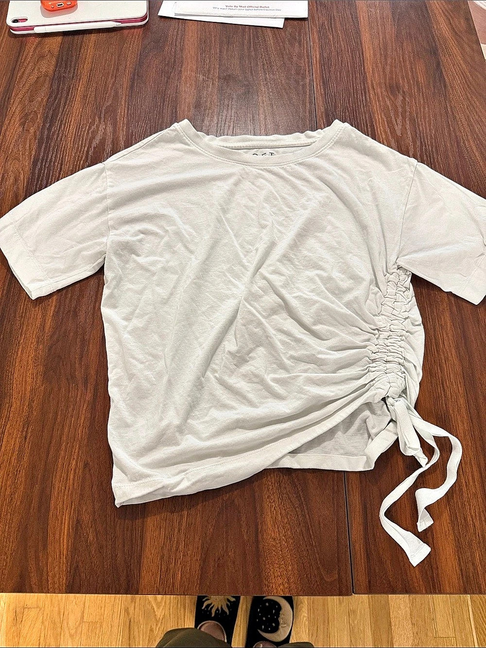 LOFT Ruched Side Tee Tie Top Cream XS